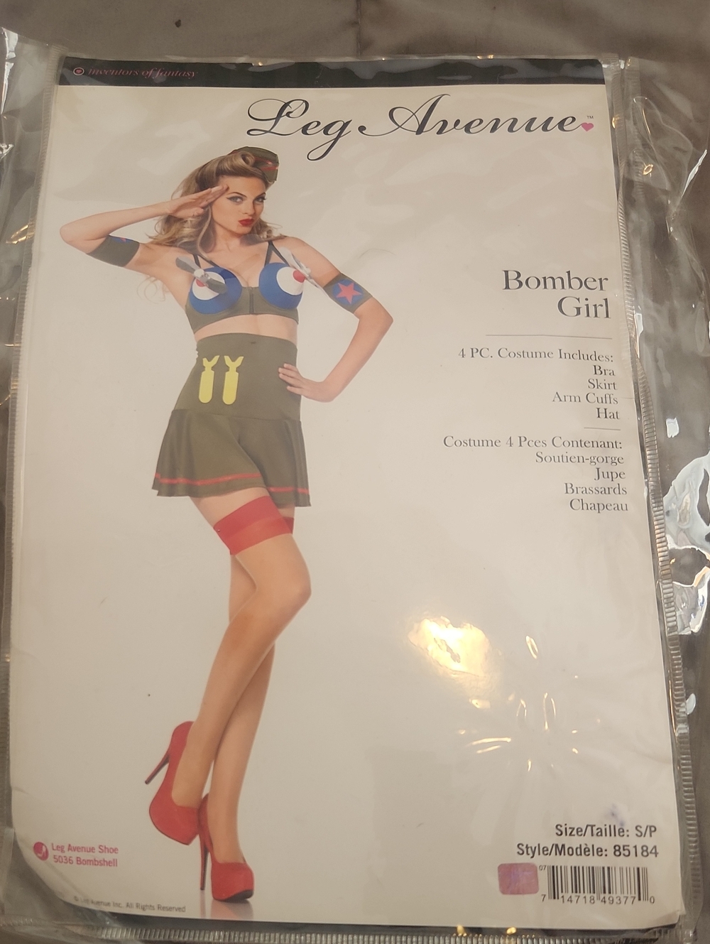 Leg Avenue Bomber Girl Bra & Skirt Set - Blue, Olive & Red